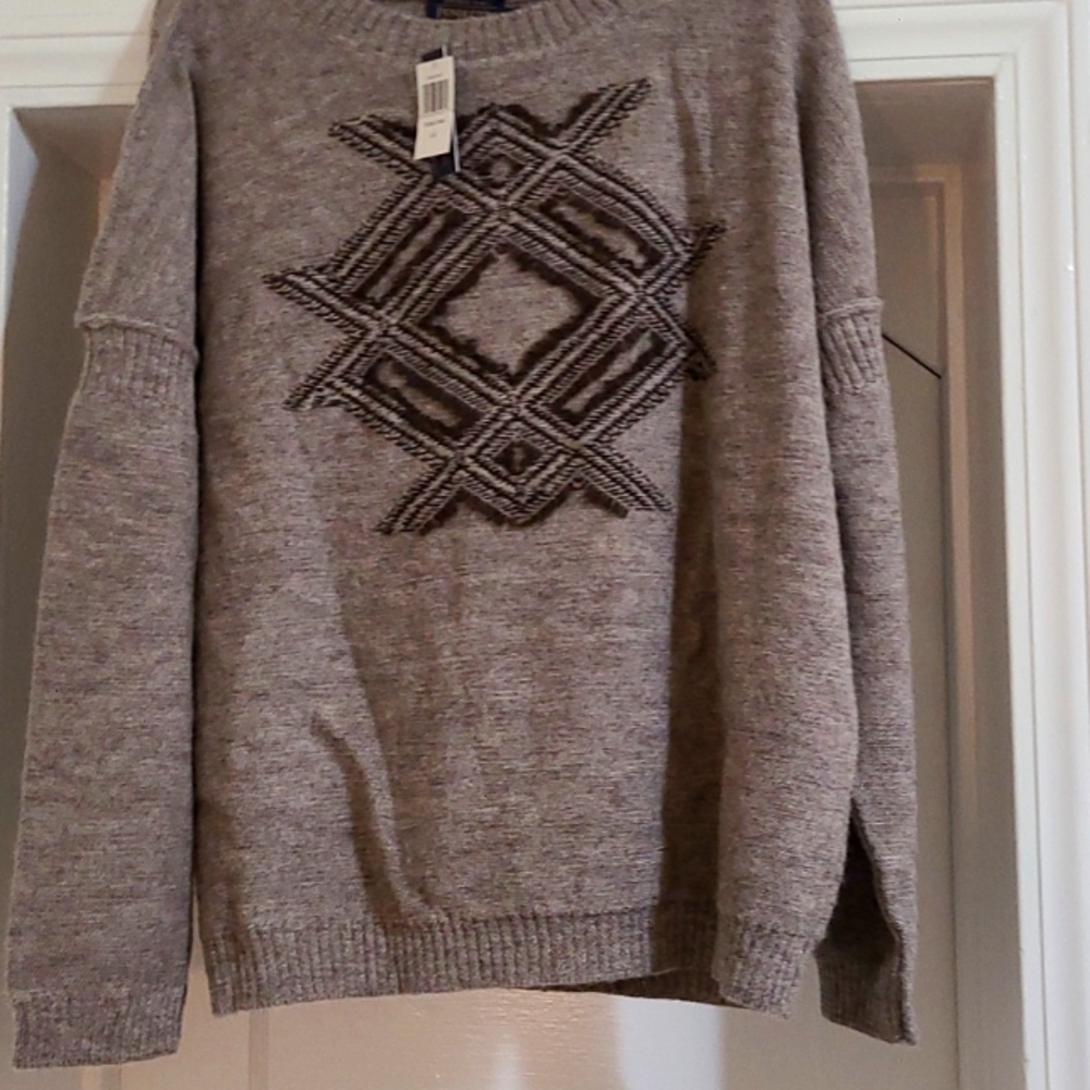 NWT Pendleton pullover Wool/Alpaca fringe Tribal Taupe/gray sweater